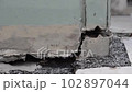 Cracked concrete building or pillar cement wall broken at the outside effect with earthquake 102897044