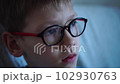 Health care, clear vision concept. Close up portrait of pensive schoolboy in glasses 102930763