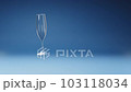 Empty Flute Glass Spinning on Studio Blue Background 103118034