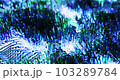 rows of crystal sticks in wave from by 3d rendering. Glowing light from ground 103289784