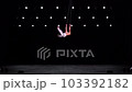 Male, muscular circus artist on Aerial straps on black stage background performing gymnastics trick 103392182