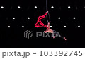 Aerial hoop duo on black background doing performance. Concept of romantic relationship in couple  103392745