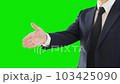 握手を求めるビジネスパーソン。スーツを着用。横からのアングル。グリーンバック。 103425090