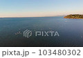 4k drone forward video. Bright morning view of narta lagoon and flamingo. Beautiful spring seascape of Narta Lagoon, Albania, Europe. 103480302