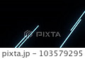 黒い背景の左下から流れる青白い光線 103579295