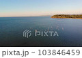 4k drone forward video. Bright morning view of narta lagoon and flamingo. Beautiful spring seascape of Narta Lagoon, Albania, Europe. 103846459