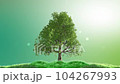 Big green tree and grasses sway in the wind on light green gradient background.  104267993