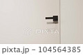 Close Up The minimalist white door in a modern home. Modern Apartment with white modern door and black minimalist handle. Lifestyle and Elegant room. Modern Showroom. 104564385