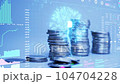 coins stack increase with business data hologram. business growth concept. 104704228