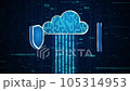 3D 4 shield with encryption data rotate around cloud system with blue binary code, Data upload to cloud system with protection, Privacy security protection network encode decode online access concept 105314953