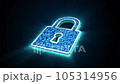 3D blue digital lock glowing shining with blue binary code encryption data, Privacy security protection network encode decode online access concept 105314956