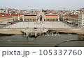 Aerial view of the main square Commerce square, statue of King Jose I and triumphal arch in Lisbon city, Portugal.  105337760