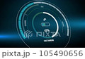 Battery charging digital display animation showing process of electric car battery charging. The charge indicator shows the progress of charging an electric car. 105490656