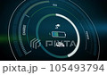 Battery charging digital display animation showing process of electric car battery charging. The charge indicator shows the progress of charging an electric car. 105493794