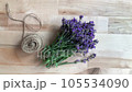 lavender bouquet on wooden table with rope. High quality 4k footage top view flat lay  105534090