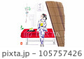 A woman in a yukata cools down in front of a Japanese sweets shop and a wind chime swings 105757426
