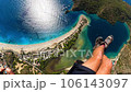 legs paraglider flying over the sea on sunset in Oludeniz view from gopro 106143097