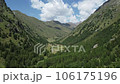 Aerial view of forest and mountains in Val Grande (Alta Valle Camonica), Lombardy, Italy. Trees and mountain range seen from drone in the sky 106175196