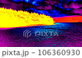 Lake or fjord with dark water shaking in evening sun. Infra thermal camera scan  106360930