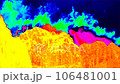 Thermal infra video of sharp mountain silhouettes and moving misty clouds. Peaks of rocks cut creamy foggy clouds. 106481001