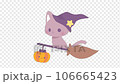 魔法の箒にのった魔法使い猫ちゃんアニメーション素材 106665423