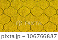 Close-up of yellow texture fabric cloth, textile background. Movement towards the viewer. Macro zoom. 106766887