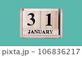 綠屏視頻顯示木製日曆上從 1 月 31 日到 1 月 1 日的日期。 106836217