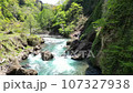 Drone aerial view of Kiyotsu Gorge (Japan's three major valleys) in summer, Niigata Prefecture, Japan 107327938