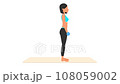 Standing dumbbell curl exercise tutorial. Female workout on mat 108059002