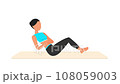 Russian twist exercise tutorial. Female workout on mat 108059003