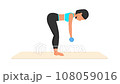 Dumbbell rear delt row exercise tutorial. Female workout on mat 108059016