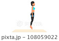 Dumbbell jumping squats exercise tutorial. Female workout on mat 108059022