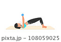 Dumbbell decline floor press exercise tutorial. Female workout on mat 108059025