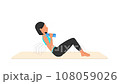 Dumbbell crunch and punches exercise tutorial. Female workout on mat 108059026