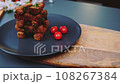 Delicious crispy croutons lie on a plate 108267384