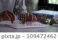 A men using digital tablet for analyze a stock market exchange. Business data number futuristic hologram background. 109472462
