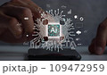 A men using Ai technology on smart phone for working in new business. futuristic hologram background. 109472959