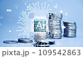 coins stack increase stop motion with Ai technology on circuit board. futuristic hologram busness background. 109542863