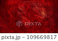 Abstract waxy slow motion of gold particles in red liquid. Floating golden dust glitters in red fluid motion. Sparkling galaxy of moving sequins. 109669817