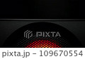 Closeup at moving sub-woofer with red backlight, light music, color music. Speaker part music. Background. 109670554