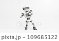 robot dancing 4K. 3D animation. The robot moves very naturally on a white background. 109685122