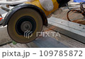 Electric grinder cutting the iron. High-speed grinder cutter. Steel work DIY concept 109785872