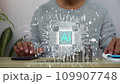 A men using Ai technology on computer keyboard for working in new business. futuristic hologram background. 109907748