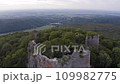Aerial drone footage of the old Pajstun Castle ruins in autumn, Slovakia 109982775