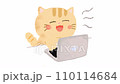 Animation of a cat working on a computer while yawning, handwritten style 110114684