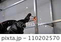 Close up shot electric welding the tube steel. Iron welding diy concept 110202570