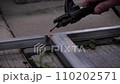 Close up shot electric welding the tube steel. Iron welding diy concept 110202571