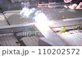Close up shot electric welding the tube steel. Iron welding diy concept 110202572