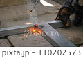 Close up shot electric welding the tube steel. Iron welding diy concept 110202573