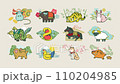 Hand-drawn looped animation set of zodiac signs. New Year's material. Colorful cute animals. 110204985